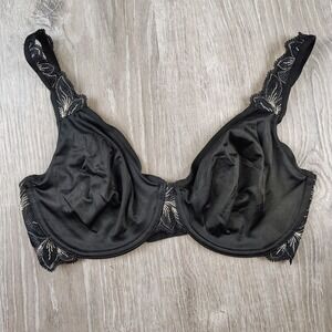 Wacoal‎ Bra 34DD Underwire Black Satin Lightly Lined Adjustable 85516 Floral